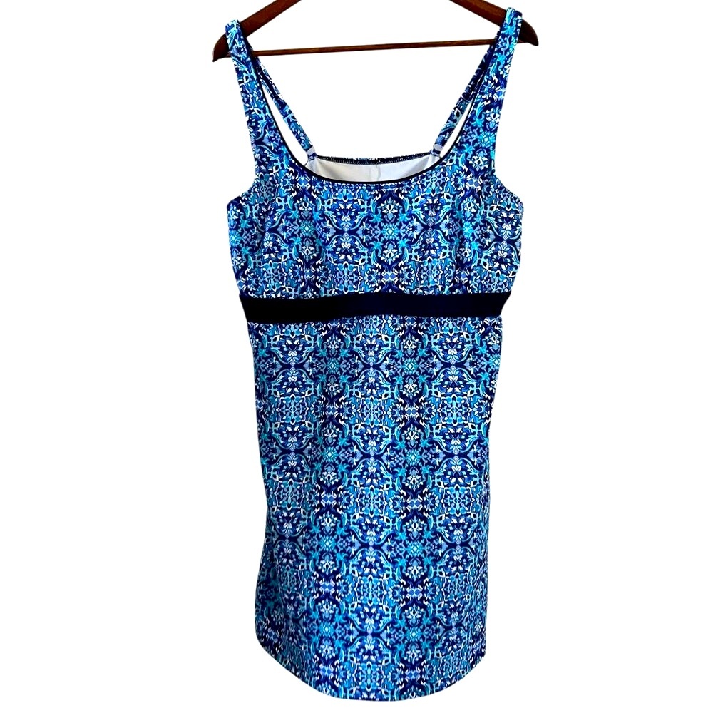 Land's End Swim Dress Built In Bra In Blue Kaleidoscope Size 18L